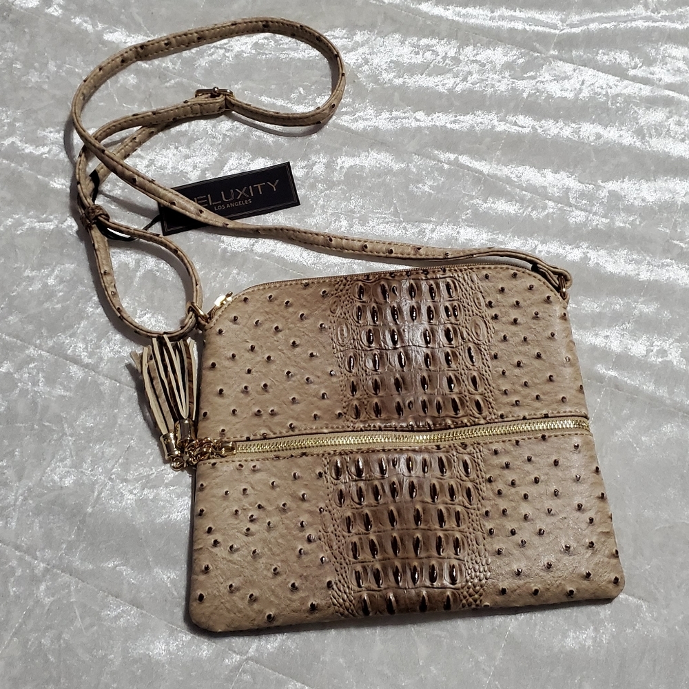Deluxity Tan/Cream Textured Crossbody Bag